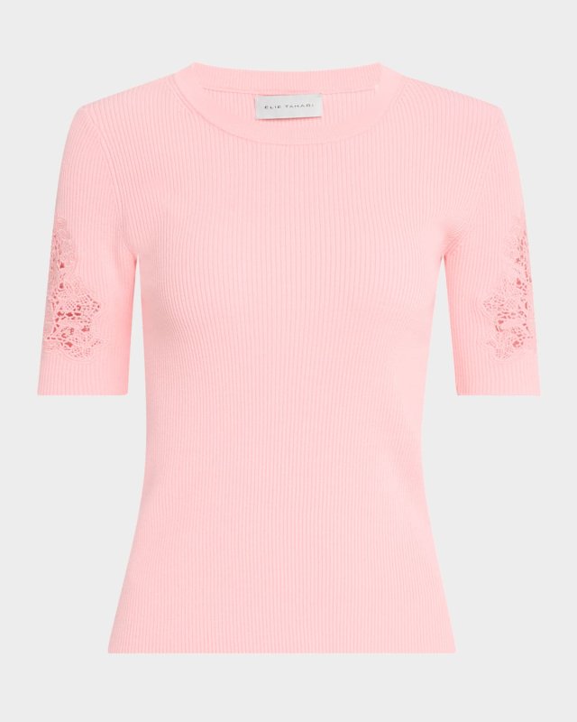 The Magnolia Ribbed Lace-Inset Sweat